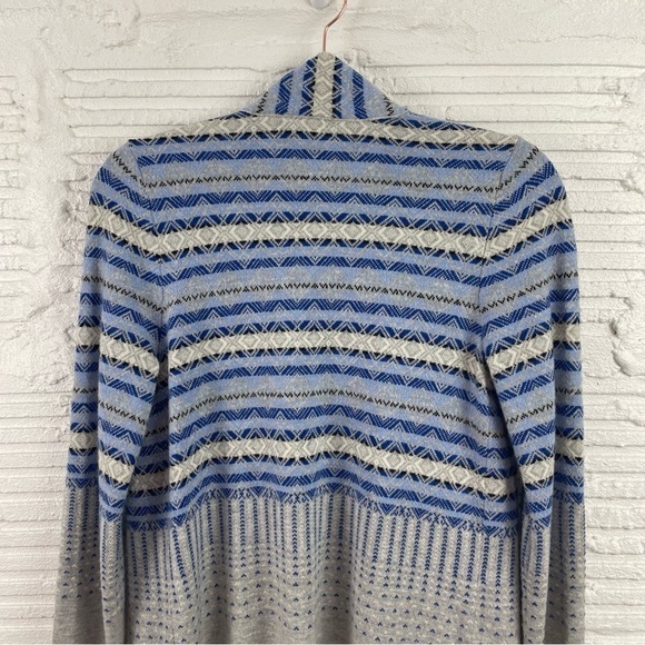 Talbots Lambswool Blend Open Front Long Cardigan Gray & Blue Nordic Print XS - Picture 12 of 16